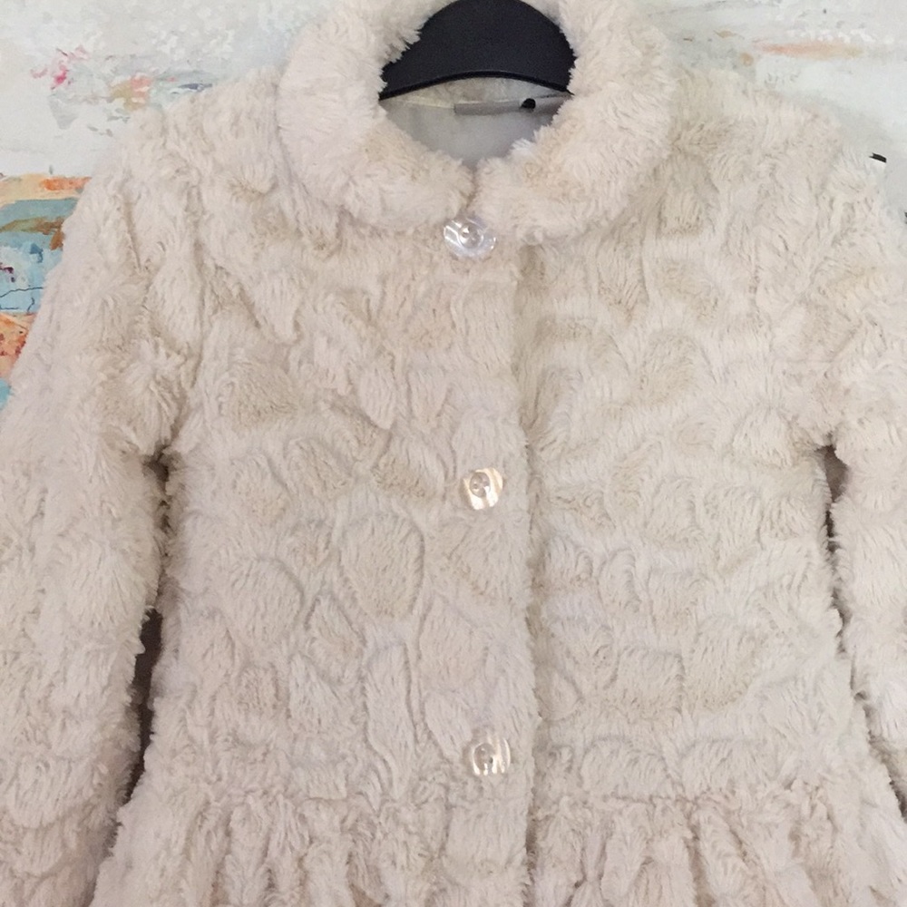CALVIN KLEIN Fluffy Soft Coat cream Lined Sz 6 - Picture 2 of 13